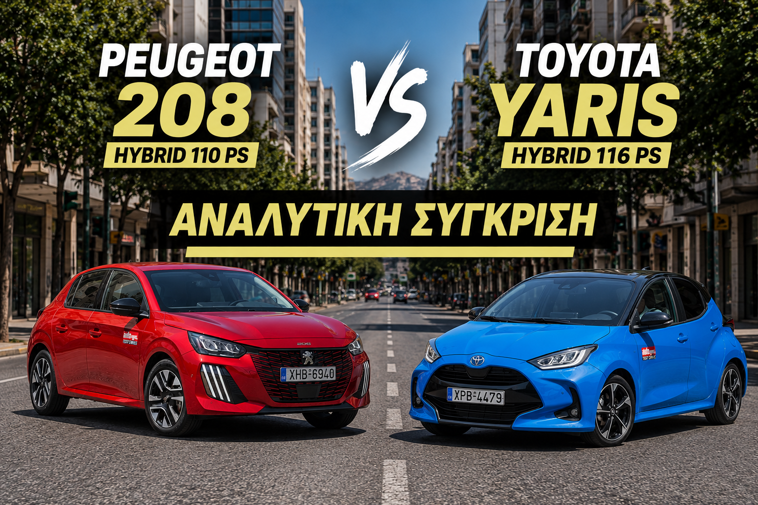 Συγκριτικό: Peugeot 208 Hybrid 110 PS VS Toyota Yaris Hybrid 116 PS Συγκριτικό: Peugeot 208 Hybrid 110 PS VS Toyota Yaris Hybrid 116 PS